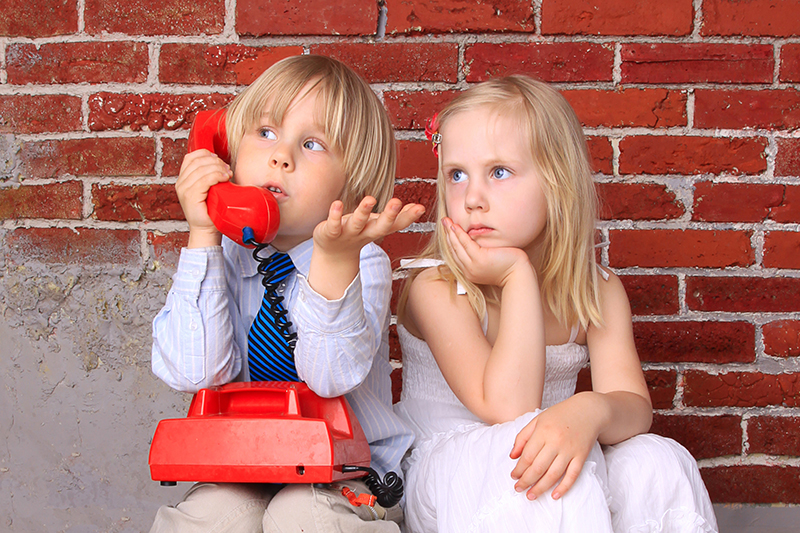 Children Couple Boy on Phone Girl Upset